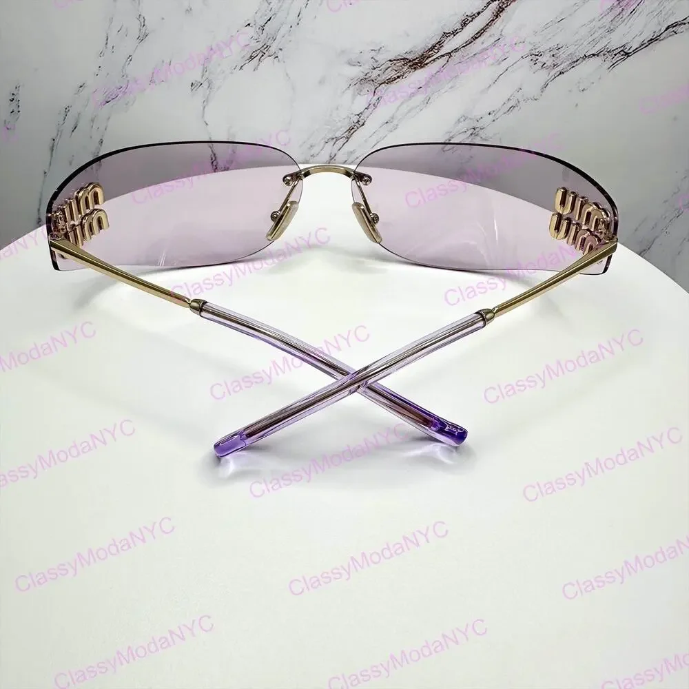 New MIU MIU Sunglasses Pale Gold Pink Lens Wrap Rimless AUTHENTIC Runway 2025
